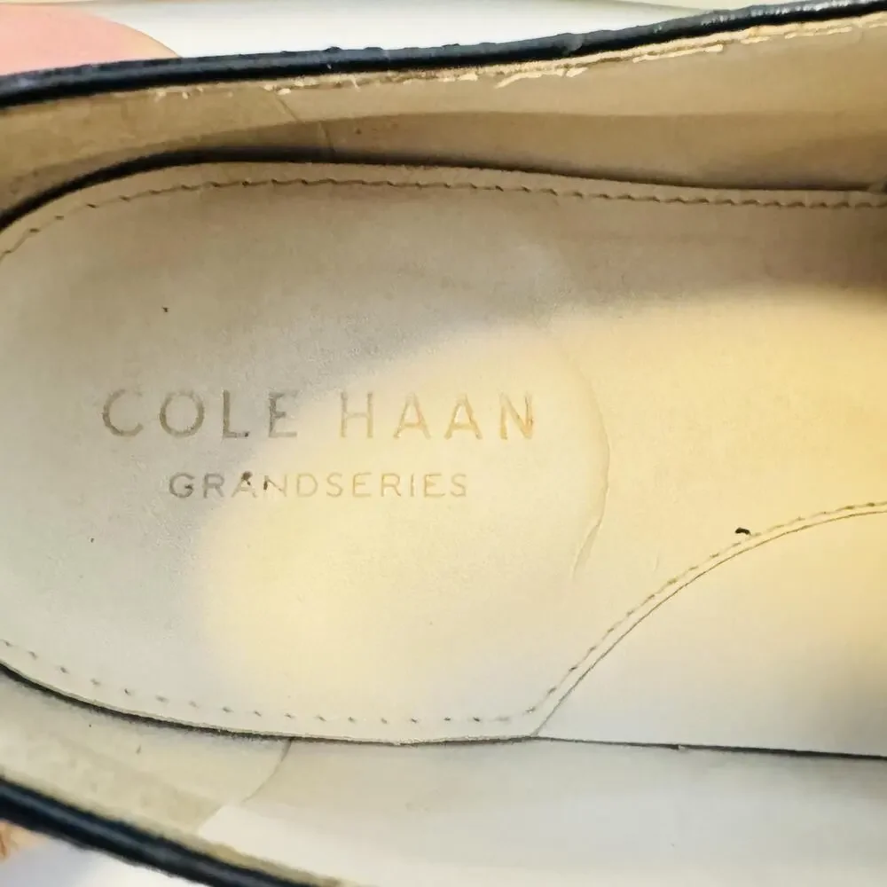 Cole Haan Shoes Women 8 Black Leather Croc Embossed Oxford Flats Lace Up Classic
